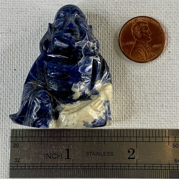 Vintage Deep Blue Sodalite Buddha Figurine MCM Crystal Man Stone Carving 2" 42g - Picture 15 of 16